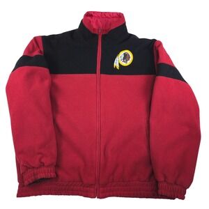 Vintage Washington Redskins Reversible Fleece Nylon Full Zip Jacket Red Black XL